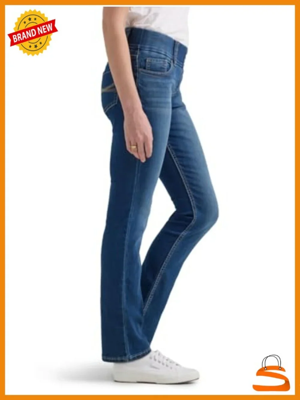 Pull On Waist Smoother Straight Leg Jean - Elasticized Waist Stretch Denim